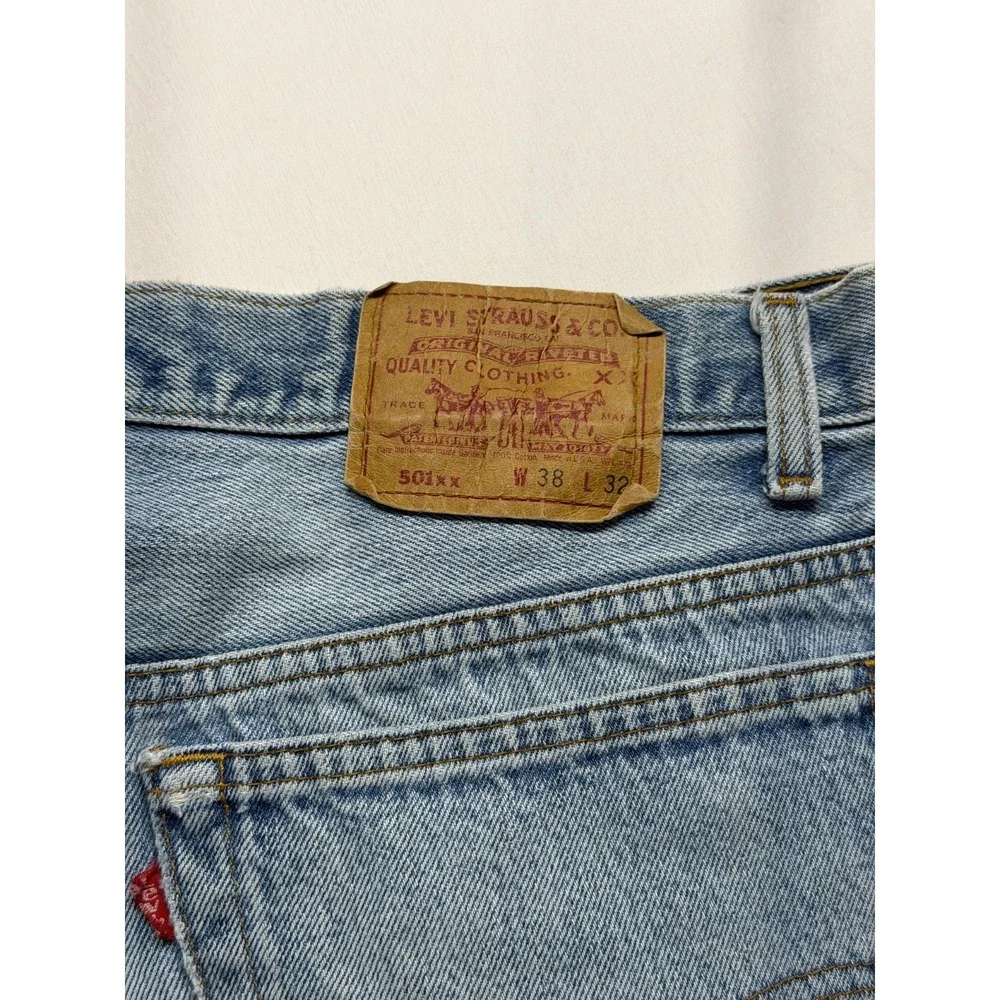 Levi's‎ 501XX Jeans Mens 38x32 (Fits 35x29.5) Blue Denim Distressed Straight Leg